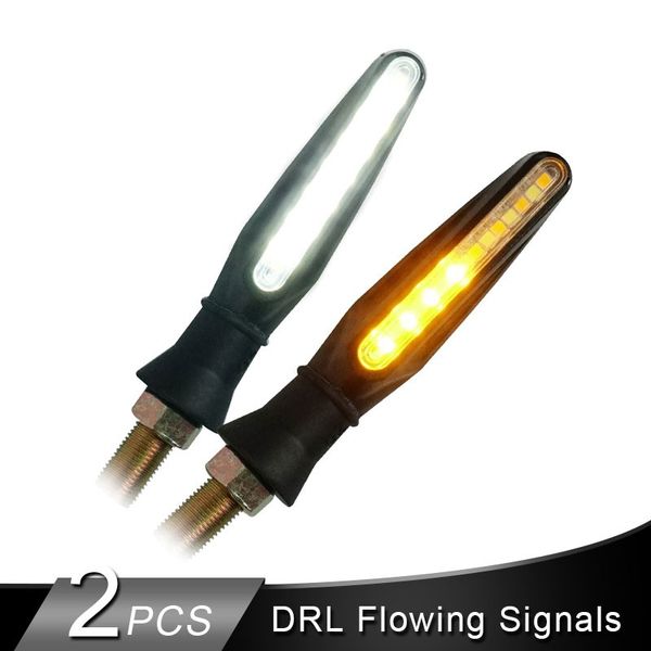 

2pcs motorcycle led turn signals light flowing water drl daytime running lights tail indicator lamp bicolor