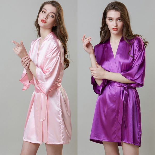 

it6ff gilding pink bathrobe dress wedding dress bride's bride's morning gown wedding silk-like nightgown women's thin silk me, Blue;red