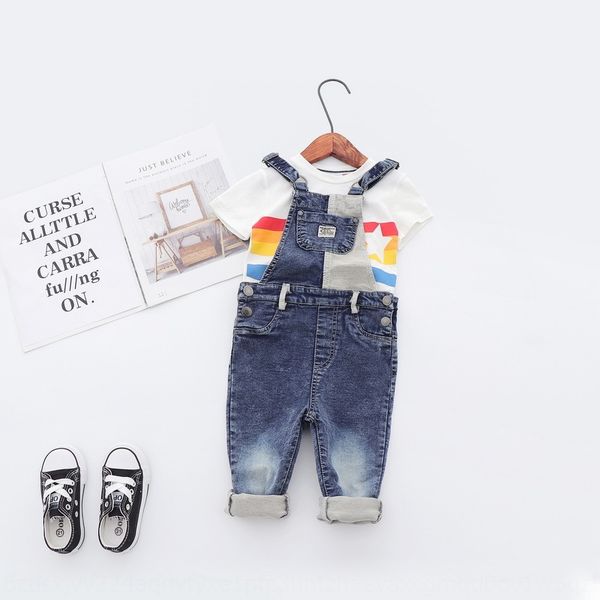 

katoofely autumn new children's wear boys' and children's comfortable knitted denim suspender trousers jumpsuit pants sling j, Blue