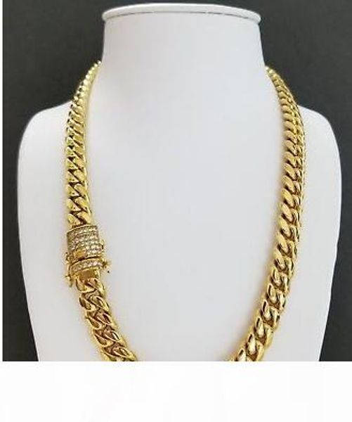 

men 18k yellow gold 10mm box clasp miami cuban chain necklace, Silver