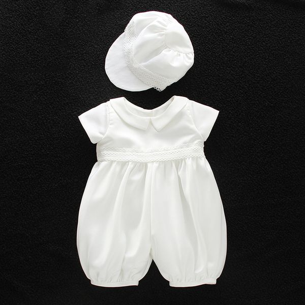 

baby boy clothes white baptism baby romper set with hat turndown collar newborn first christmas boy birthday clothing 3-24m
