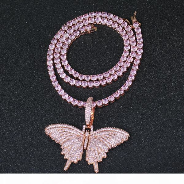 

rose gold pink butterfly pendants women necklace men's hip hop necklace party jewelry gift cn165b, Silver