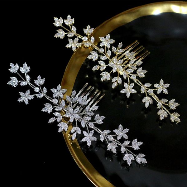 

asnora zirconia hair comb bridal jewelry headdress wedding hair accessories beauty salon accessories t200522, Slivery;golden