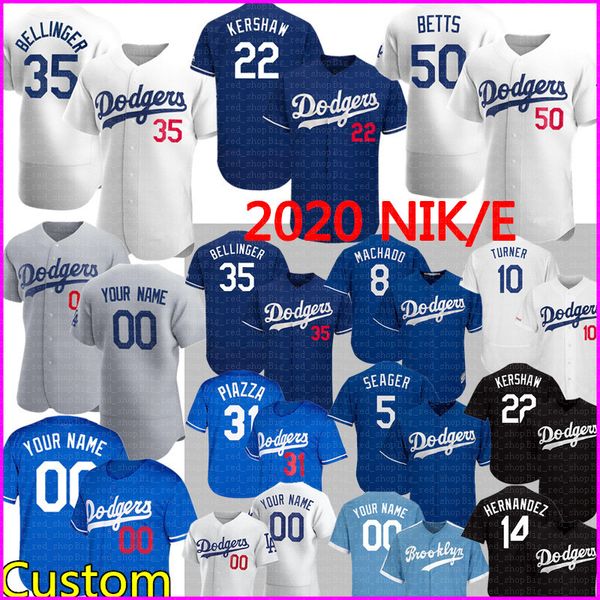 

2020 nke custom dodger jersey 50 mookie betts 35 cody bellinger jerseys enrique hernandez justin turner corey seager clayton kershaw ryu, Blue;black