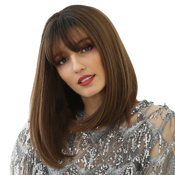 

16'' women bob neat bang straight resistant synthetic cosplay party wig, Black