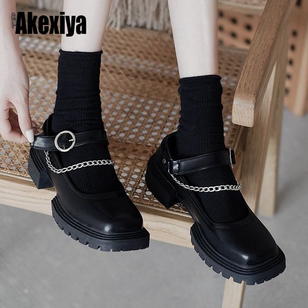 

dress shoes 2021 black high heels women pumps fashion leather platform woman square toe mary jane mujer u670