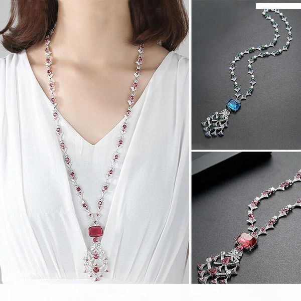 

long chain women girls sweater crystal zircon rhinestone pendant necklace jewelry fashion wedding party birthday gifts costumes, Silver