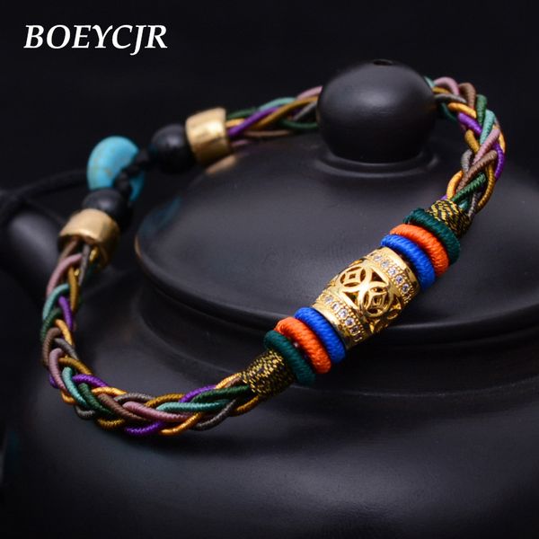 

boeycjr этнические золото цвет лаки шариком регулируемый браслеты браслеты ювелирные изделия ручной работы плетеный браслет веревочки для му, Black
