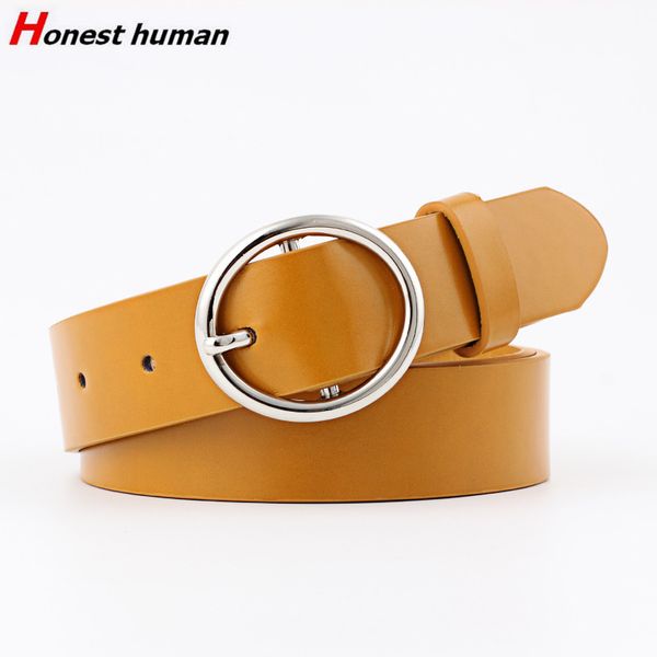 

solid color pu leather silver round pin buckle belts for women cute designer black pink jeans casual waist strap ceinture femme, Black;brown