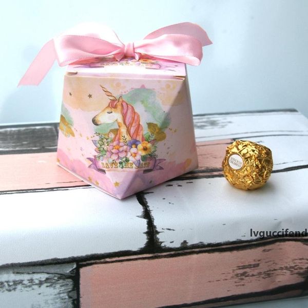 

unicorn diamond gift candy cartoon paper bags baby shower birthday party decorations chocolate cookie box with ribbon