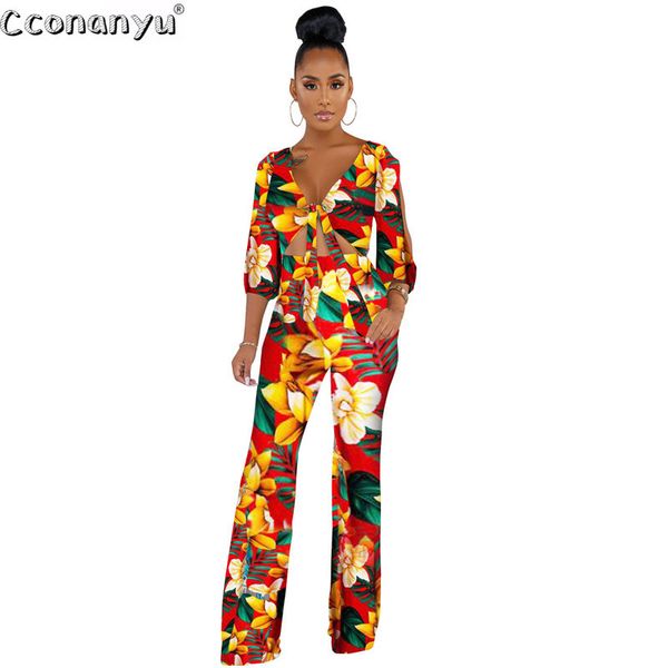 

women v neck floral printed jumpsuits 2020 lace-up hollow out romper nightclub one piece pants overalls, Black;white