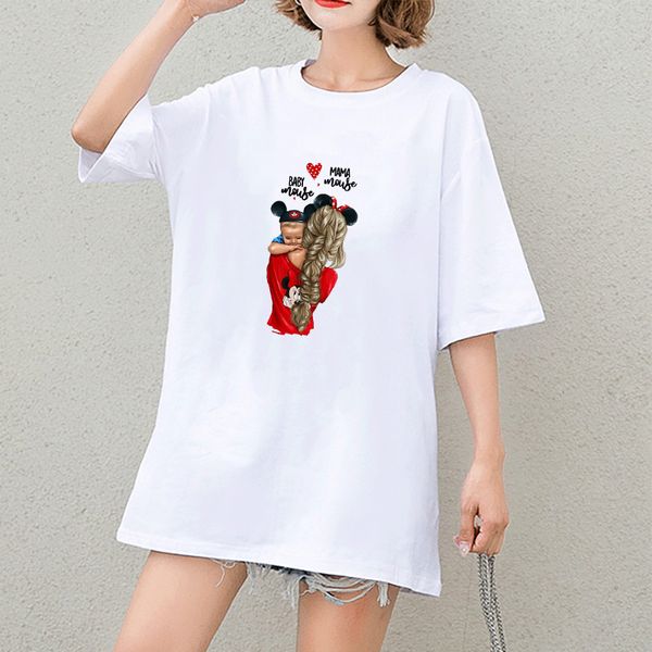 

women designer t shirts womens baby and mama print fashion t-shirts ladys summner love heart print lovely clothing breathable tees