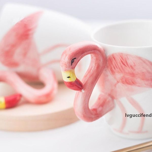

3d flamingo ceramic coffee mug cute breakfast cup mugs coffee milk tea water cups creative drinkware birthday gifts for girls t200506
