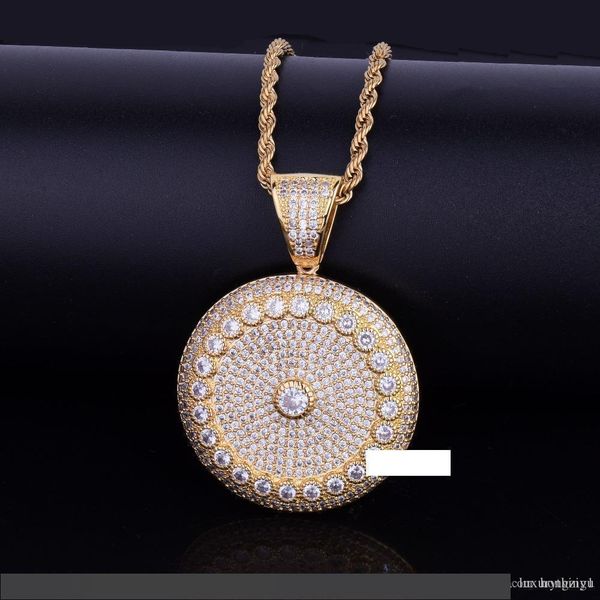 

men's hip hop jewelry bling cubic zircon necklace & pendant charm round cluster medallionthree color for gift hipping, Silver