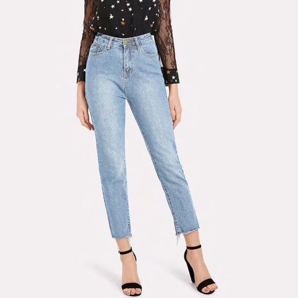 

women's jeans leggings high waist elastic ankle length pans pocket trousers, Blue