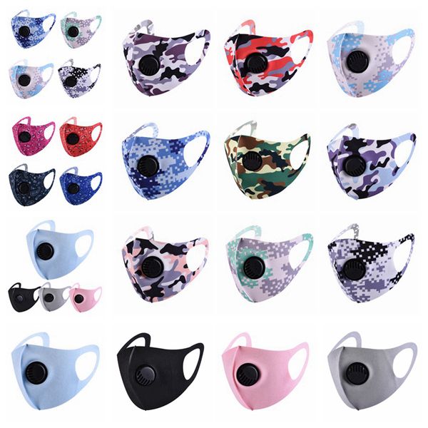 

camouflage face mask with breathable valve dustproof anti fog mouth cover reusable washable camo designer masks 17styles rra3364