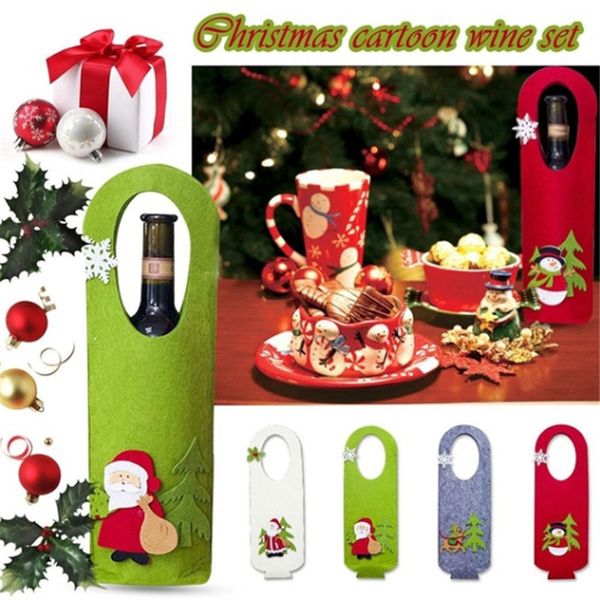 

popular cartoon wool felt christmas wine bottle cover santa claus elk shape champagne gift holders new years xmas party supplies