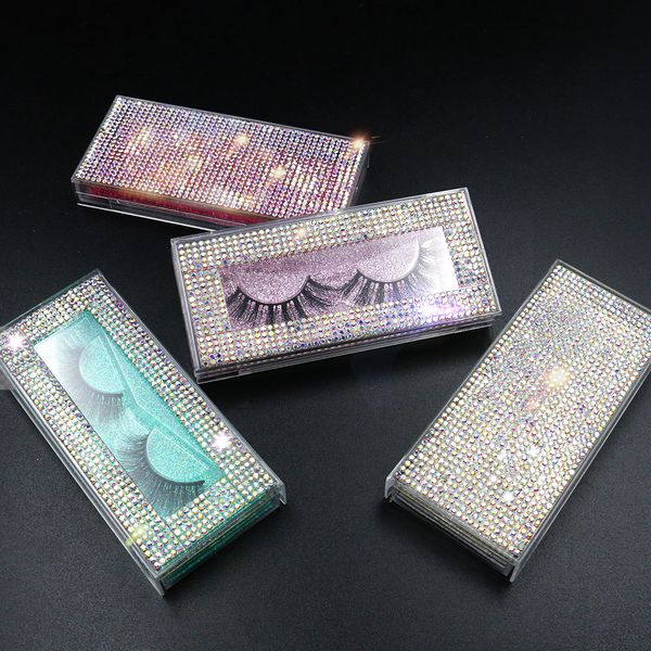 

wholesale bling eyelash packaging diamond glitter false eyelashes packaging box empty eyelash box case fake eye lashes plastic boxes