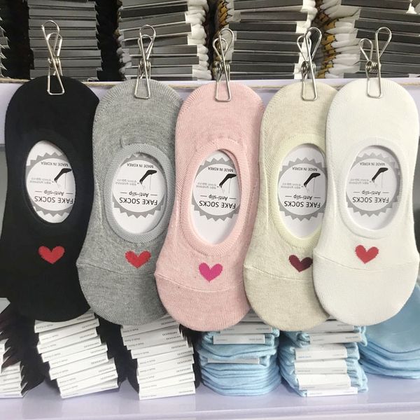 

korean dongdaemun trendy sweet and lovely silicone cotton love silicone heel-women's socks cotton socks, Pink;yellow