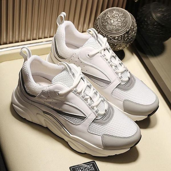 

new arrival mens shoes luxury b22 sneaker in white technical knit white and silver -tone calfskin outdoor walking sports lace -up casual sho, Black
