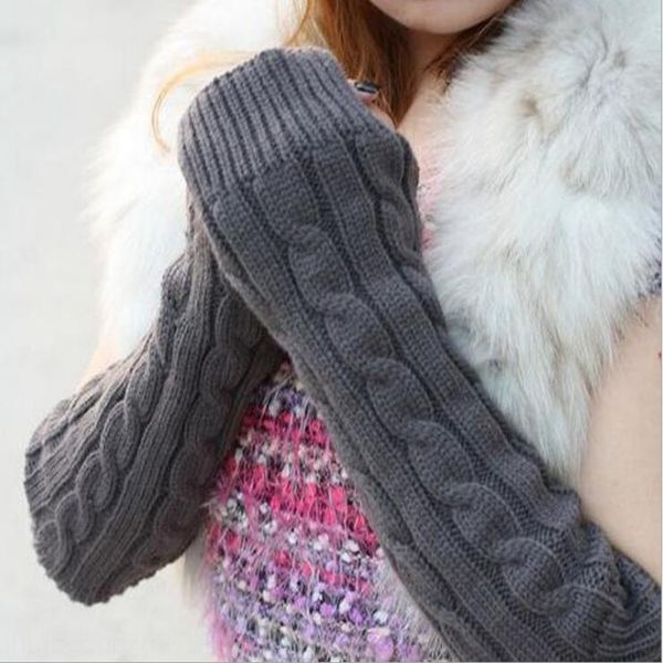 

knitted wool half finger long autumn and winter women's cute warm warm and gloves open finger twist gloves