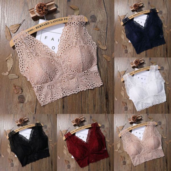 

push up padded bralette women lace crocket crop strappy bustier vest femme summer short cami wholesale hot, White