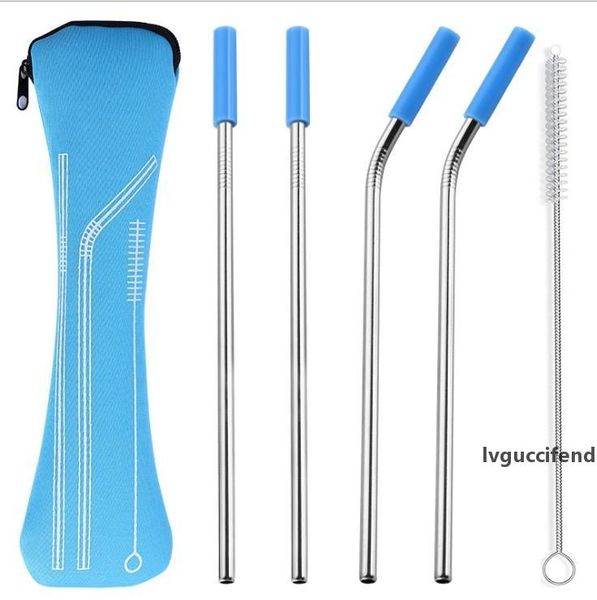 

reusable stainless steel straw set multicolor bent straws with brush outdoor straw set with silicone cover kitchen bar drinkware tools
