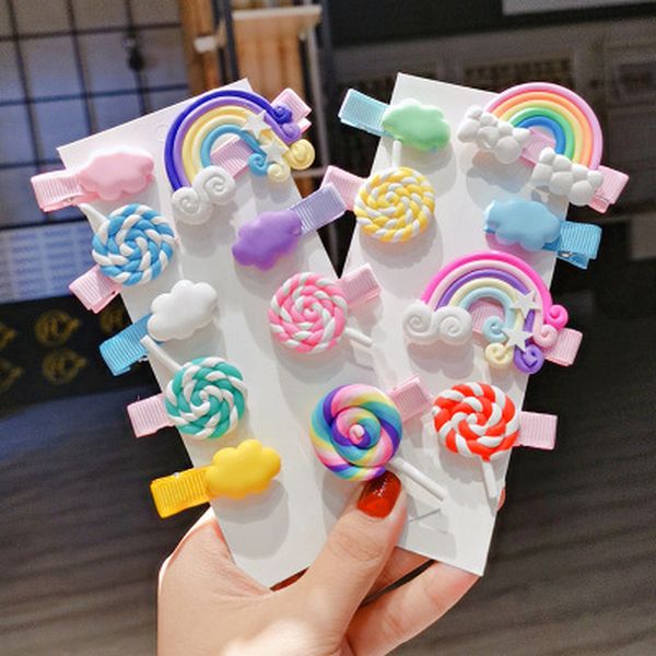 

2020 new rainbow lollipop cute children hairpin hair clips accessories for girls kids hair ornament barrettes hairclip headdress, Slivery;white