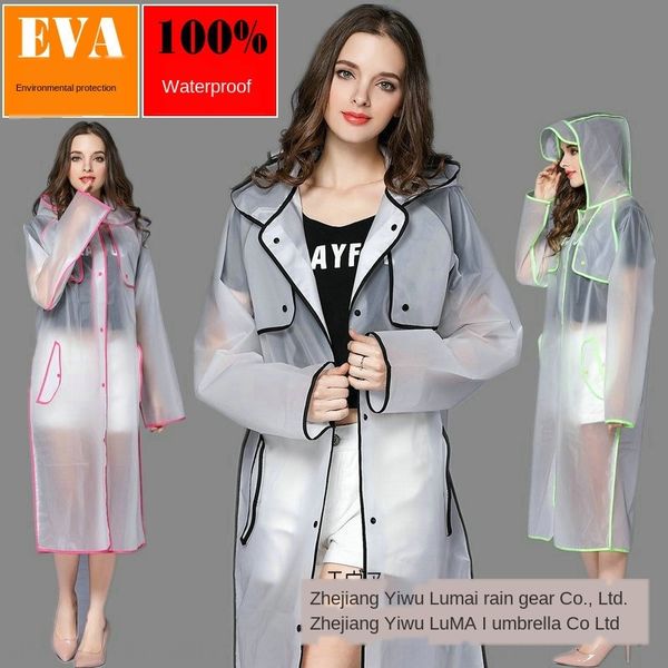 

eva fashion edge-covered transparent long sports cloak cloak portable poncho women's outdoor men's single hiking raincoat, Black