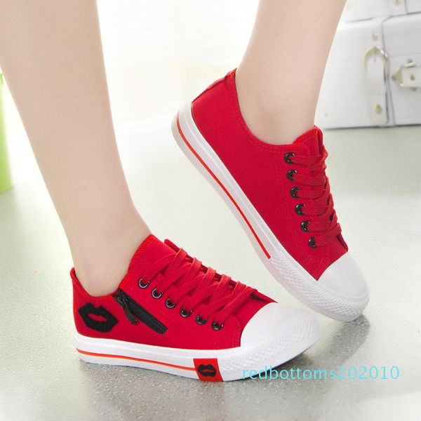 

spring/summer korean version of canvas shoes women s low gang with red lip side zipper students flat-bottomed casual sports shoes triple r10, Black