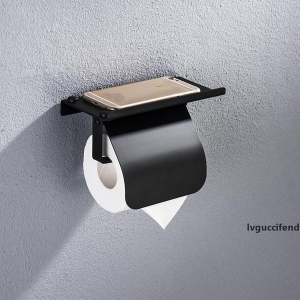 

concise stainless steel roll paper holder wall mount toilet paper holder with phone shelf bathroom fixture bathroom accessories t200425