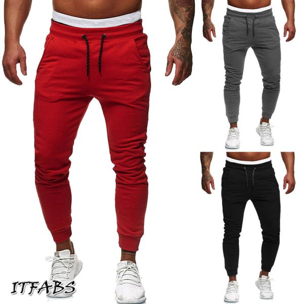 

hirigin men's sport pants gym soft elasticity running trousers solid soccer jogging new male casual lace-up loose hip sweatpants, Black;blue
