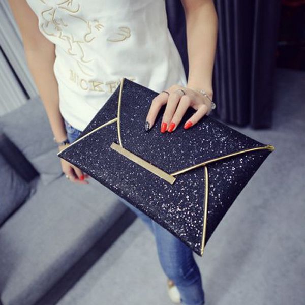 

Cyber Monday Women Evening Bag Pouch Sequins Envelope Black Handbag Sparkling Party Bag Solid Wedding Day Clutches Gold Purses