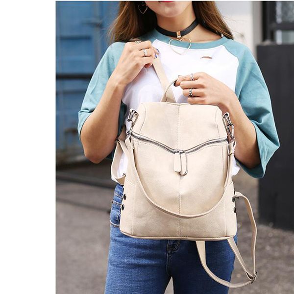 

2020 fashion leather backpack women waterproof pu leather ladies zipper female casual shoulder bag teenager school bag