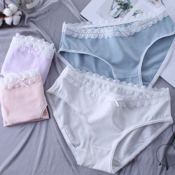 

новые женщины короткой куртка top нижнего белья бесшовной середины талия женщин breifs хлопок луки кружево белье для женщин, Black;white