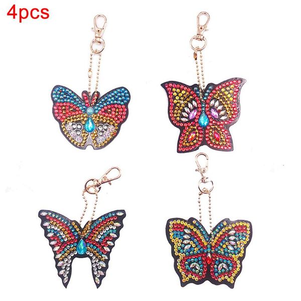 

4pcs butterfly diamond painting gift handmade simulation keychain set colourful shining hanging diy kids pendant craft, Silver