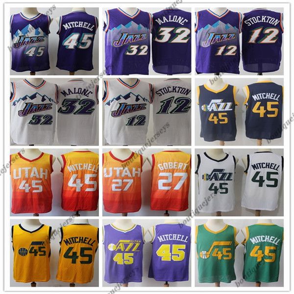 

ncaa men utah jazz 45 donovan mitchell 32 malone 12 stockton 27 gobert swingman jersey edition city basketball jerseys sports, Black;red
