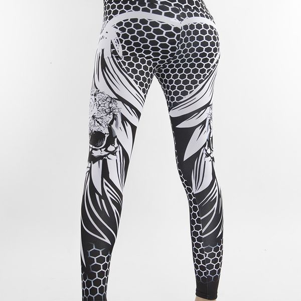 

2020 new honeycomb skeleton head printing leggings push up elastic high waist trousers ropa de deporte mujer ez, Black