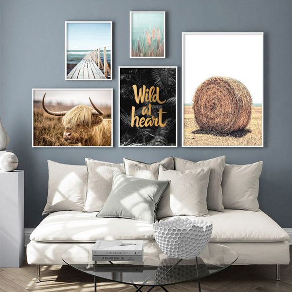 

nature haystack landscape animal yark canvas poster nordic wall art wild at heart print painting scandinavian home decor picture