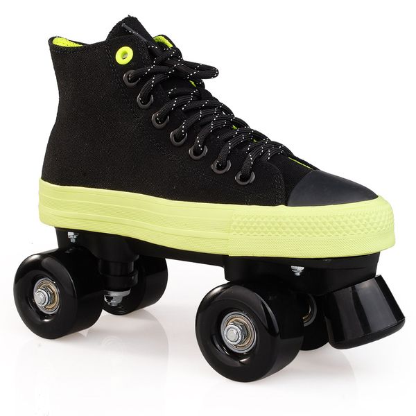 

inline & roller skates quad double row canvas shoes for lovers two line flashing wheels patines