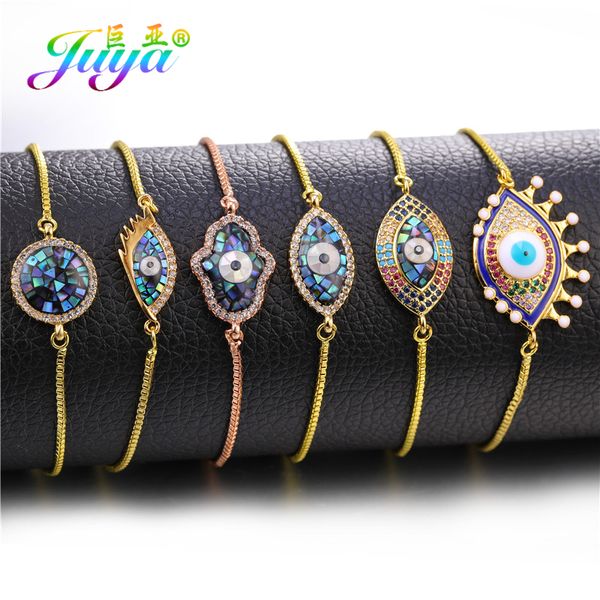

juya fashion adjustable chains charms shell evil eye bracelets supplies for women greek eye hamsa fatima bracelets wholesale, Golden;silver