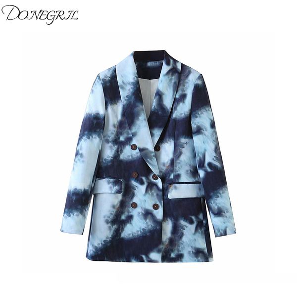 

women's suits & blazers 2021 vintage women fashion printed double breasted jackets elegant long sleeve female ladies, White;black