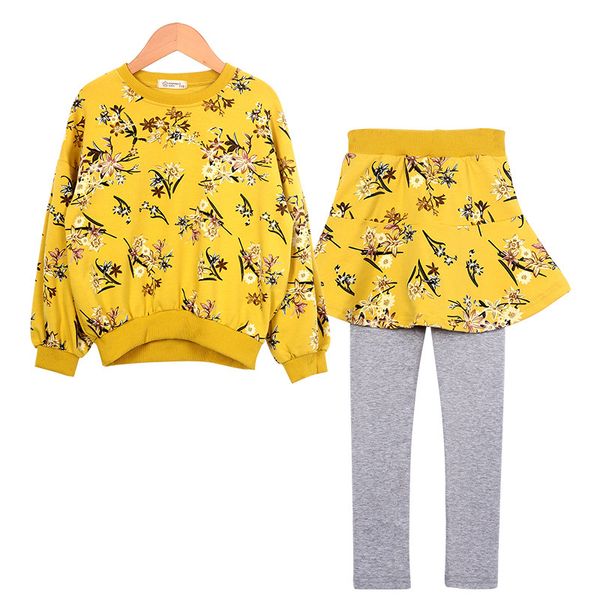 

2020 spring baby girls clothes cotton sets print long sleeve t-shirt+skirts pants 2pcs 4 6 8 10 12 years child girls vestidos, White