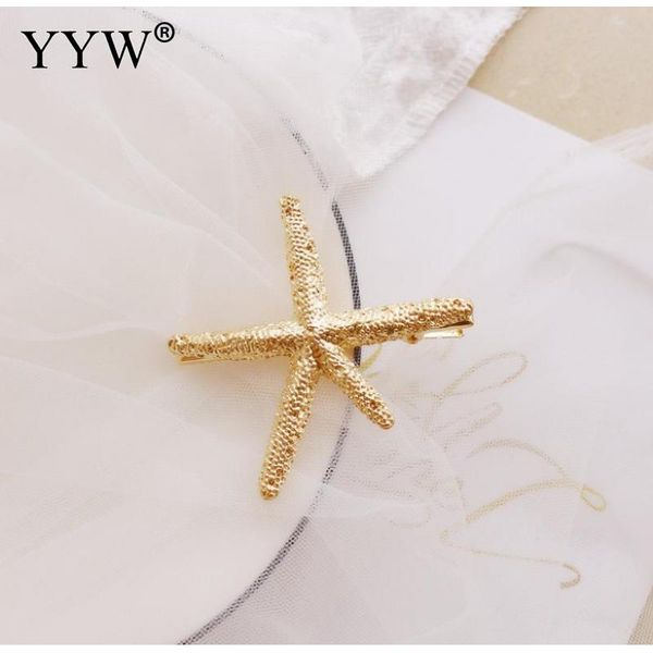 

sweet women hair slide gold headwear bobby pin hairpin starfish feather shell hair ornament young girl accessories tools, Golden;silver
