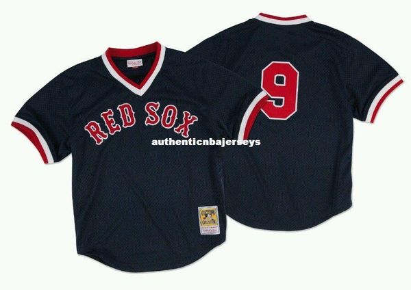 

new mitchell & ness boston #9 williams batting practice mesh jersey throwbacks mens stitched baseball jerseys, Gray