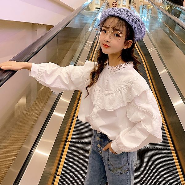 

девушки кружева lace 2020 осенью новый средний и большой детской модной принцессы база рубашка детская рубашка в западном стиле, White;black