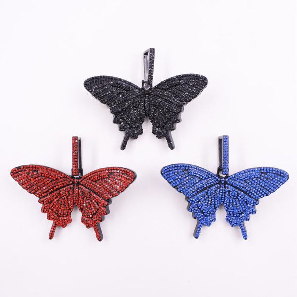 

4mm stainless steel rope chain big size butterfly pendant hip hop men's necklace black red royal blue crystal iced out women cz, Silver