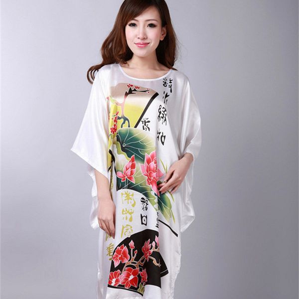 

women's sleepwear lady bat sleeve kimono bathrobe gown print floral soft intimate lingerie nightgown lougne nightdress, Black;red