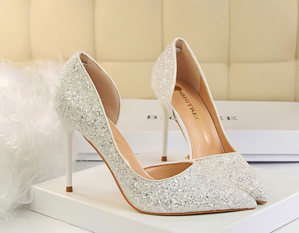 

emmaking новые женщины насосы sexy высокие каблуки золото блестки каблуки щепка свадебная обувь женская обувь белых женщин стилет, Black