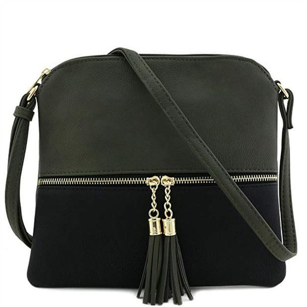 

selling zipper panelled zipper shoulder bags women leather tassel crossbody bag hit color shoulder bags messenger bag yl5